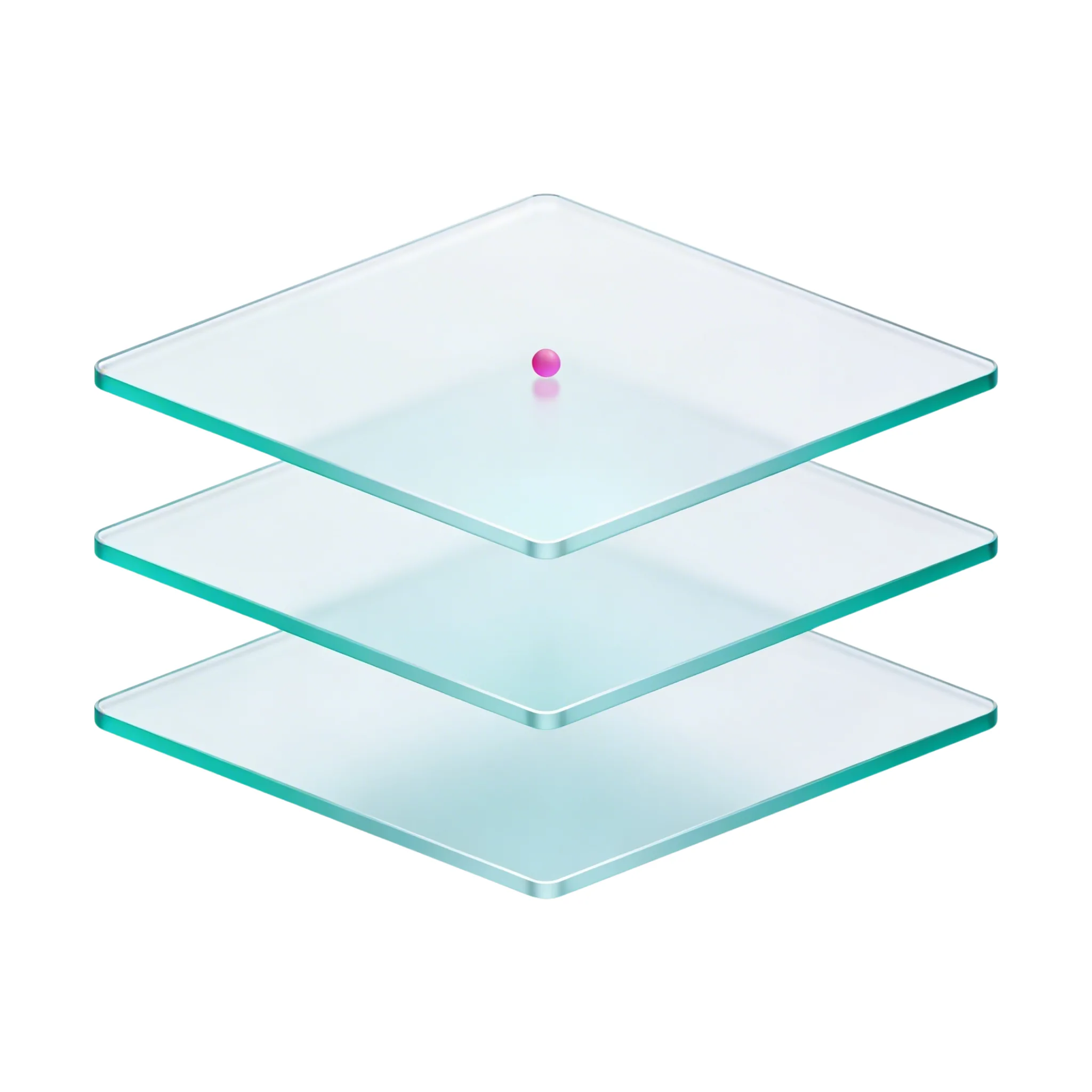Three layered glass panels representing marketing infrastructure