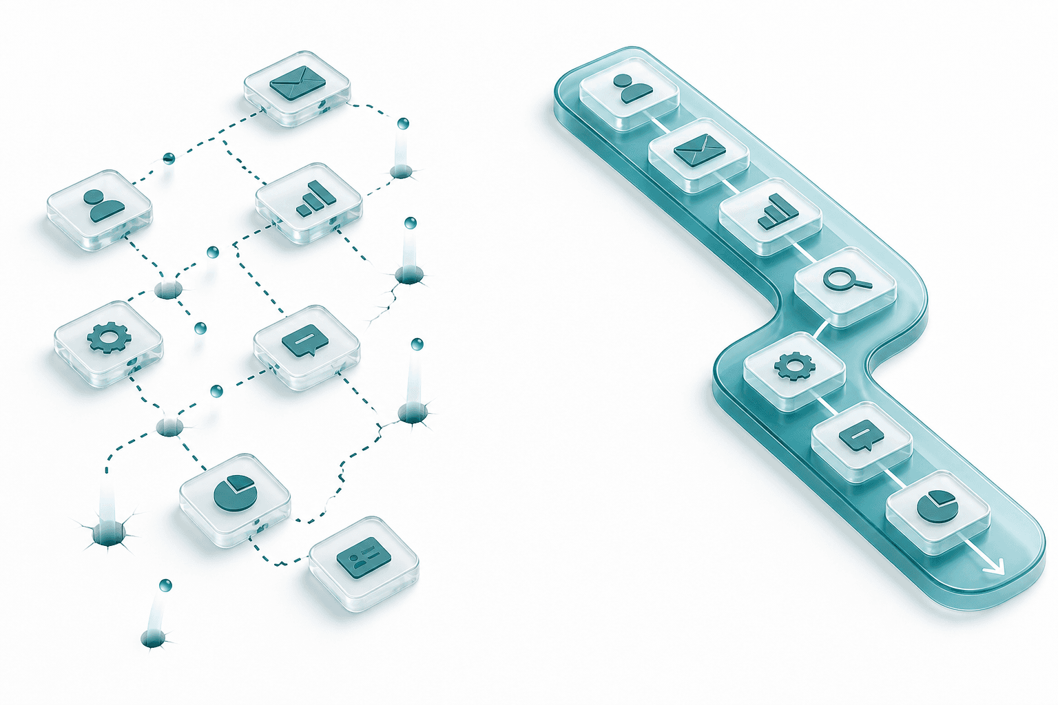 Fragmented tools and disconnected systems versus a unified client journey